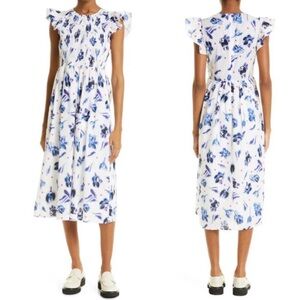 Baum Und Pferdgarten Dress Admore Smocked Blue Floral Midi Sundress Size 38 US 8